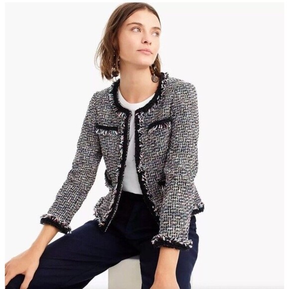 J. Crew Lady Metallic Tweed Jacket Blazer Black Rainbow Multi Fringe Women’s 8 - Picture 5 of 15